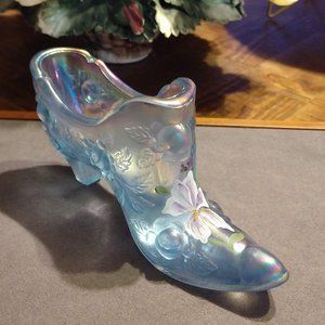 Fenton Signed & Hand Painted Glass Boot